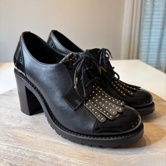 Office of Angela Scott Mrs. Robinson Black Leather Women’s Oxford Heel Shoes 8.5 - Picture 2 of 12